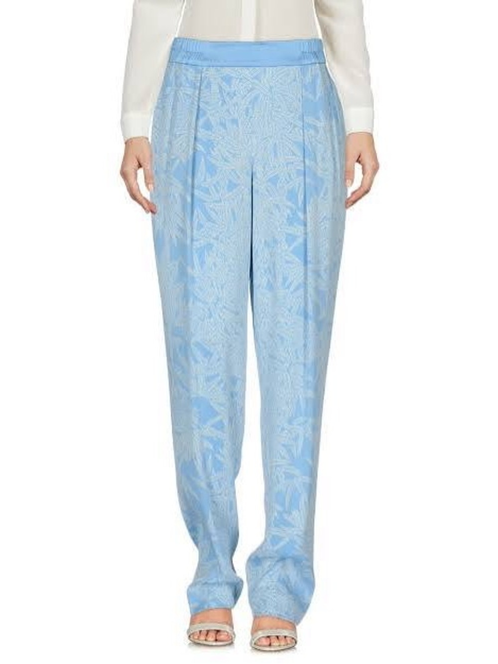 NWT Diane Von Furstenberg Pale Blue Silk Jacquard Wide-Leg Trousers